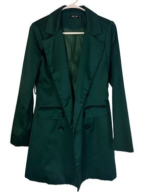 Nasty Gal Deep Green Satin Longline Blazer Size 4